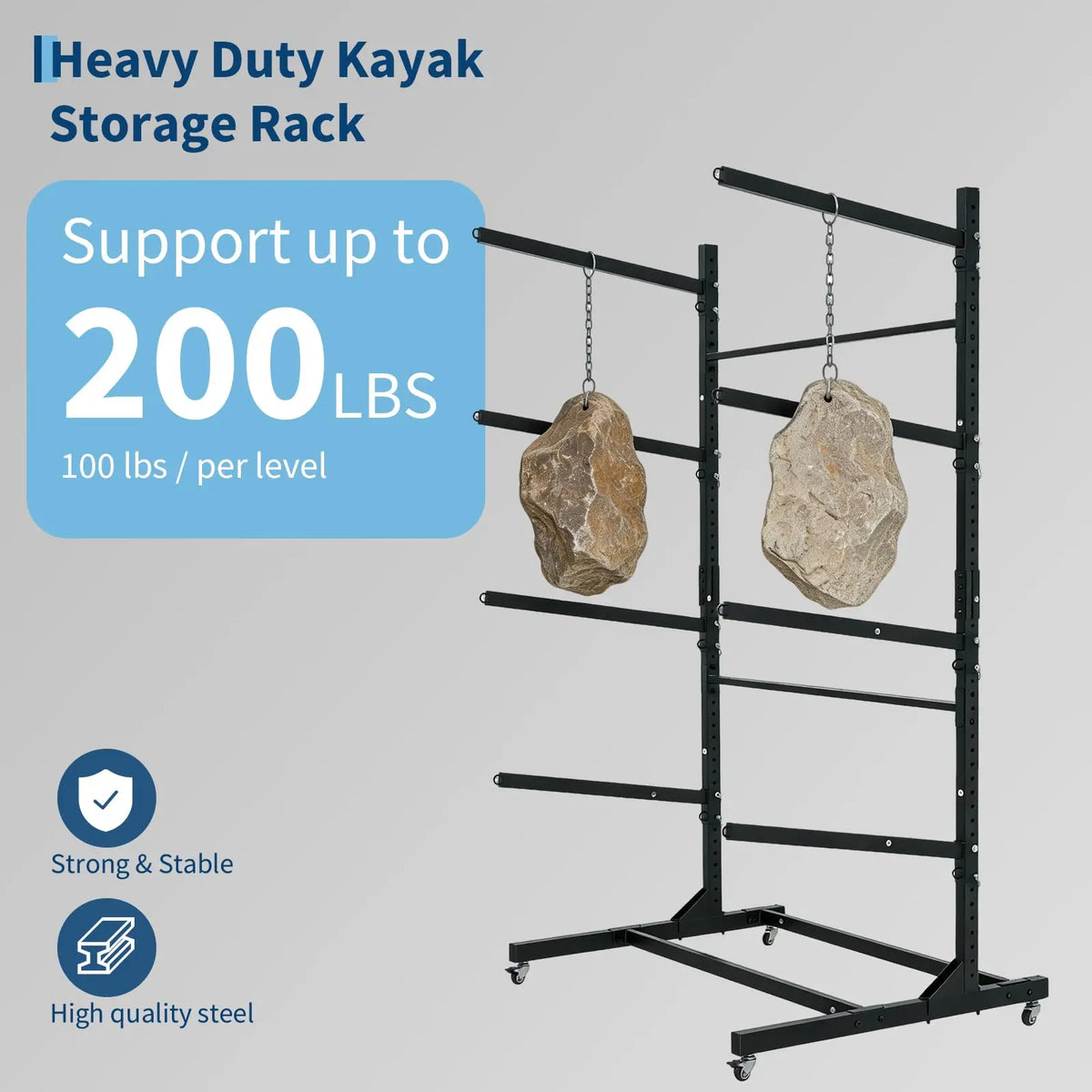 HiMiss Adjustable Heavy Duty Kayak Rack With Wheels
