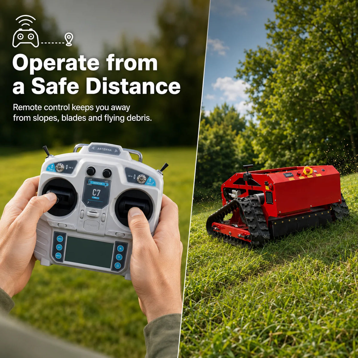Remote Control Gas Powered Crawler Lawn Mower for All Terrain