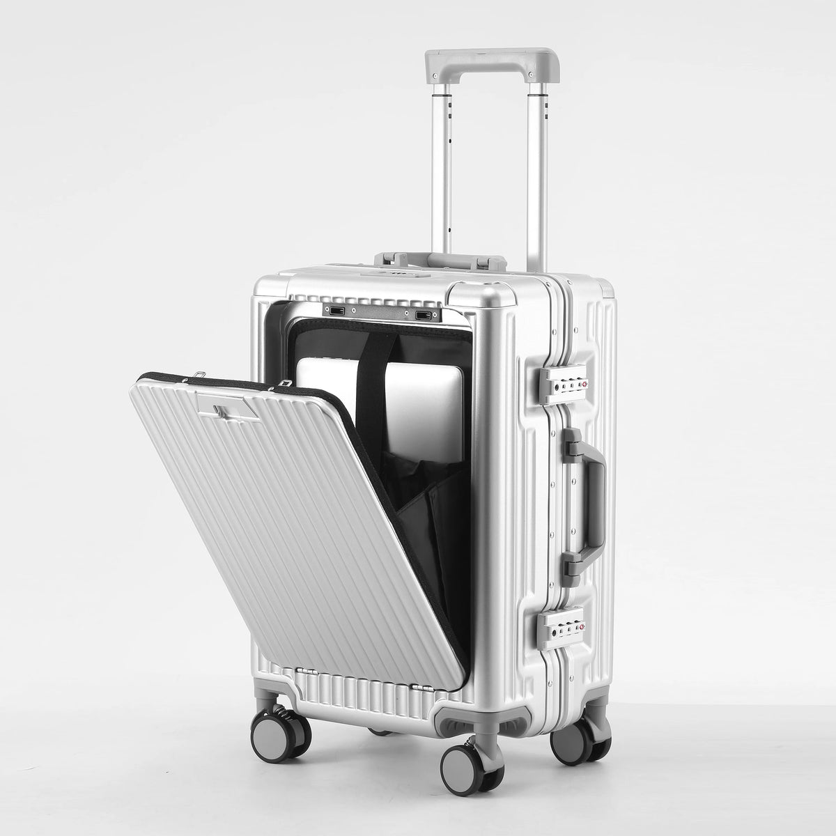 BunnyFly Aluminum Frame Front Opening Laptop Trolley Case Suitcase