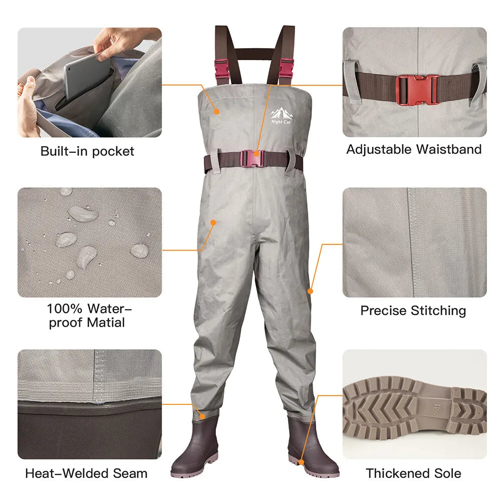 Night Cat Fly Fishing Chest Waders With Boots Waterproof