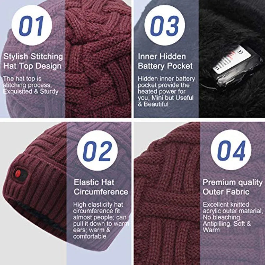 Rechargeable Heated Winter Beanie Hat For Outdoor Activities