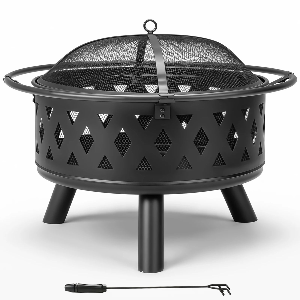 Heavy Duty Wrought Iron Outdoor Fire Pit With Spark Screen