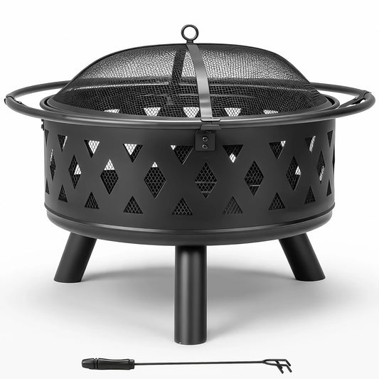 Heavy Duty Wrought Iron Outdoor Fire Pit With Spark Screen
