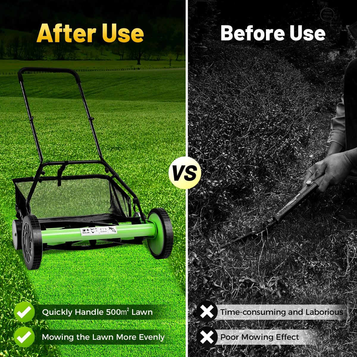 Adjustable Manual Reel Lawn Mower With Grass Catcher