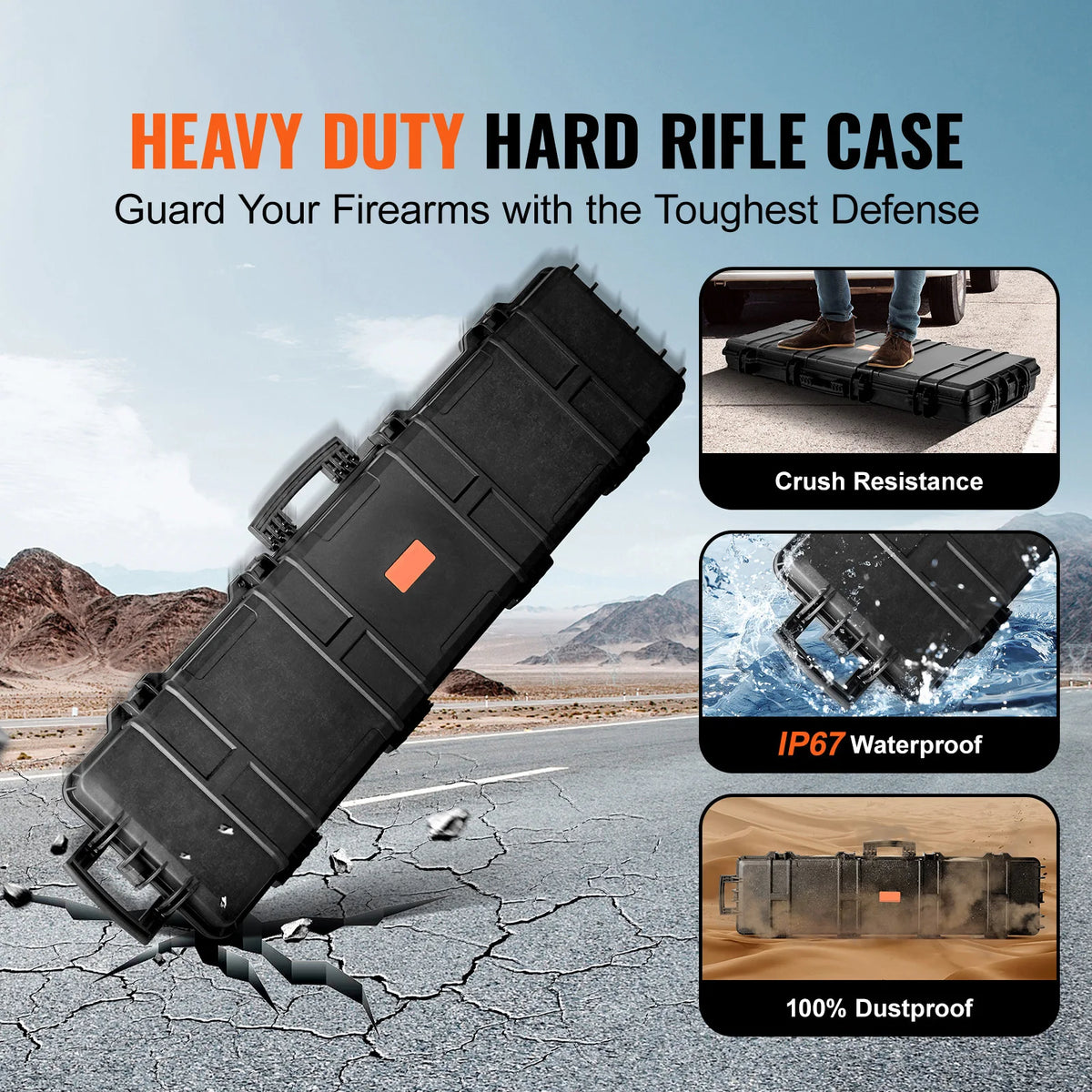 SucceBuy Hard Rifle Case Waterproof Shockproof Protective Storage
