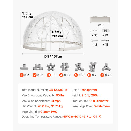 SucceBuy Weatherproof Geodesic Dome Greenhouse Tent