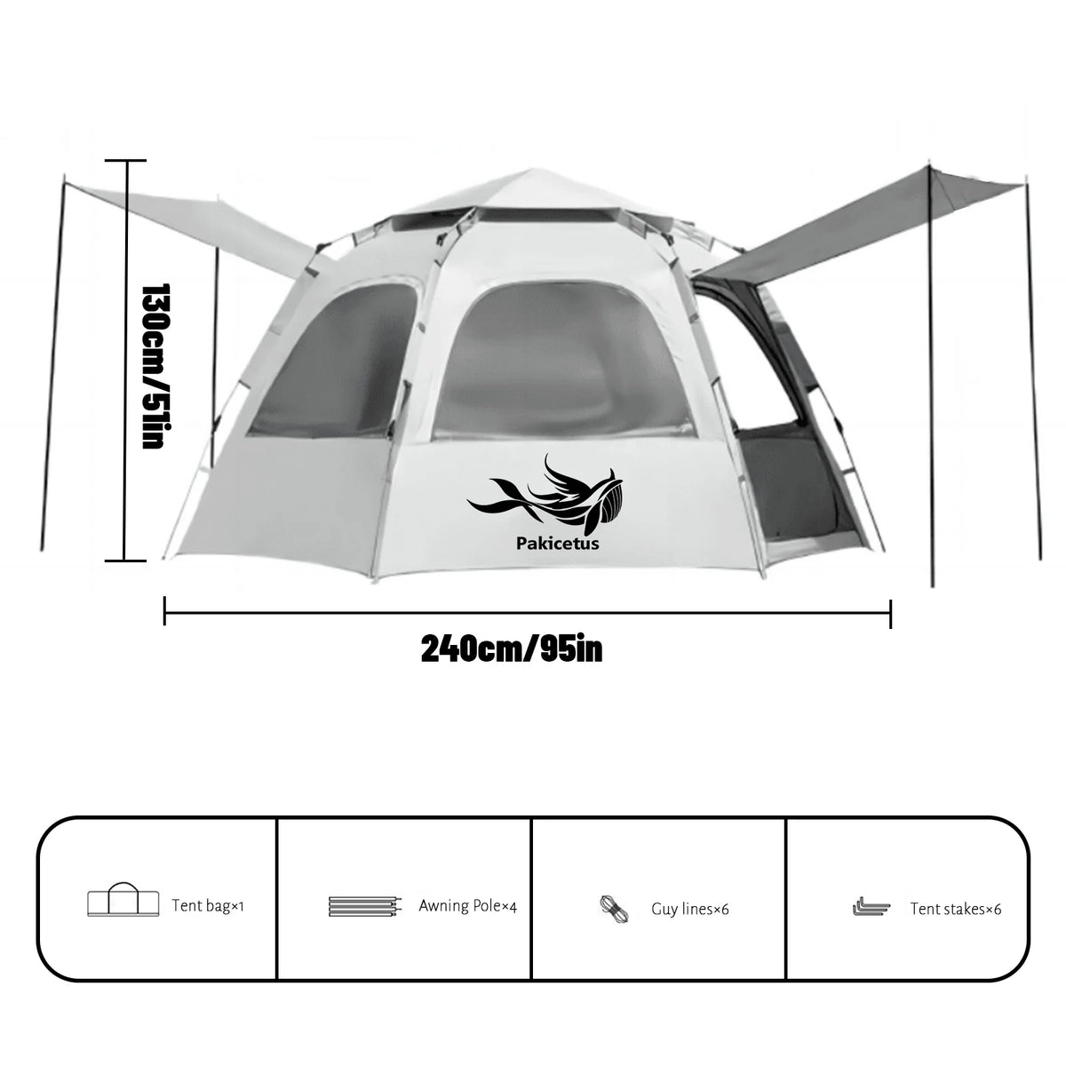 Pakicetus Quick Set Hexagonal Camping Tent With Mesh Ventilation