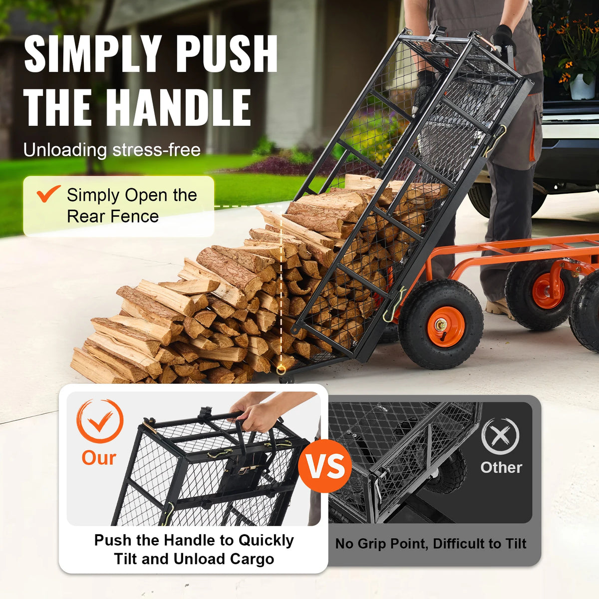 SucceBuy Heavy Duty Metal Garden Utility Dump Cart Wagon