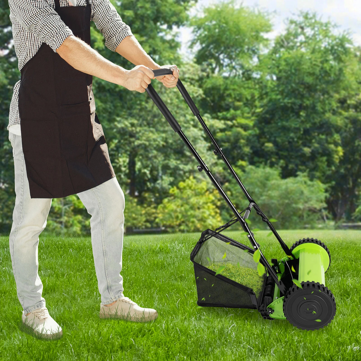 Bymaocar Manual Lawn Mower With Adjustable Height And Grass Catcher
