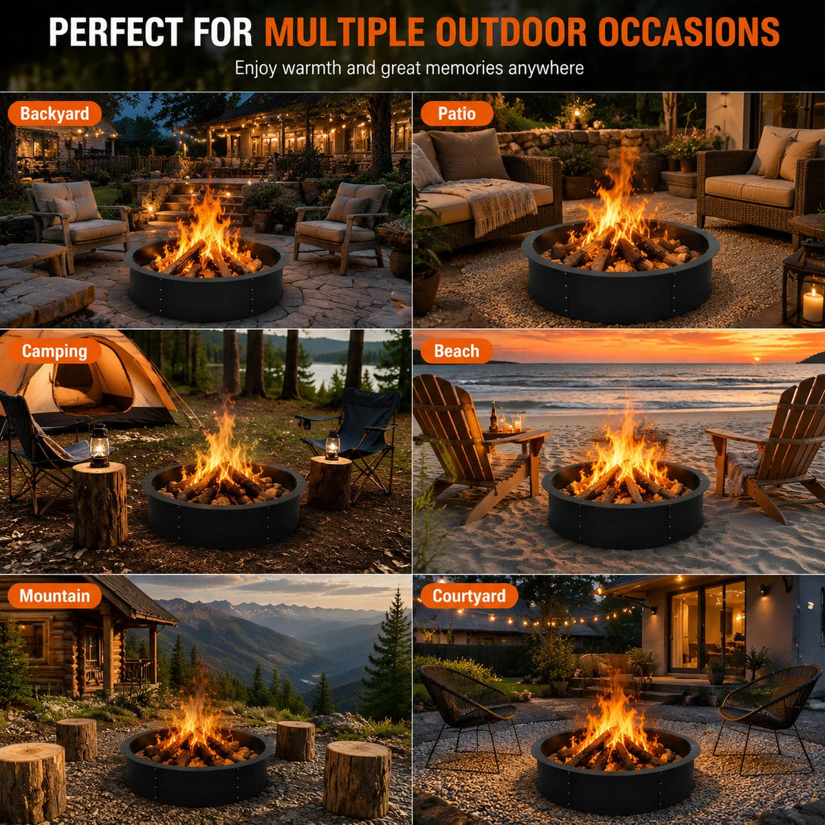 Heavy Duty Steel Fire Pit Ring Liner Outdoor Wood Burning