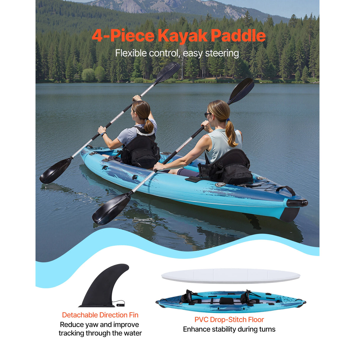 SucceBuy 700LBS Inflatable Kayak 2-Person Inflatable Recreational Kayak Leak & Puncture-Resistant with Padded Seat for Fishing