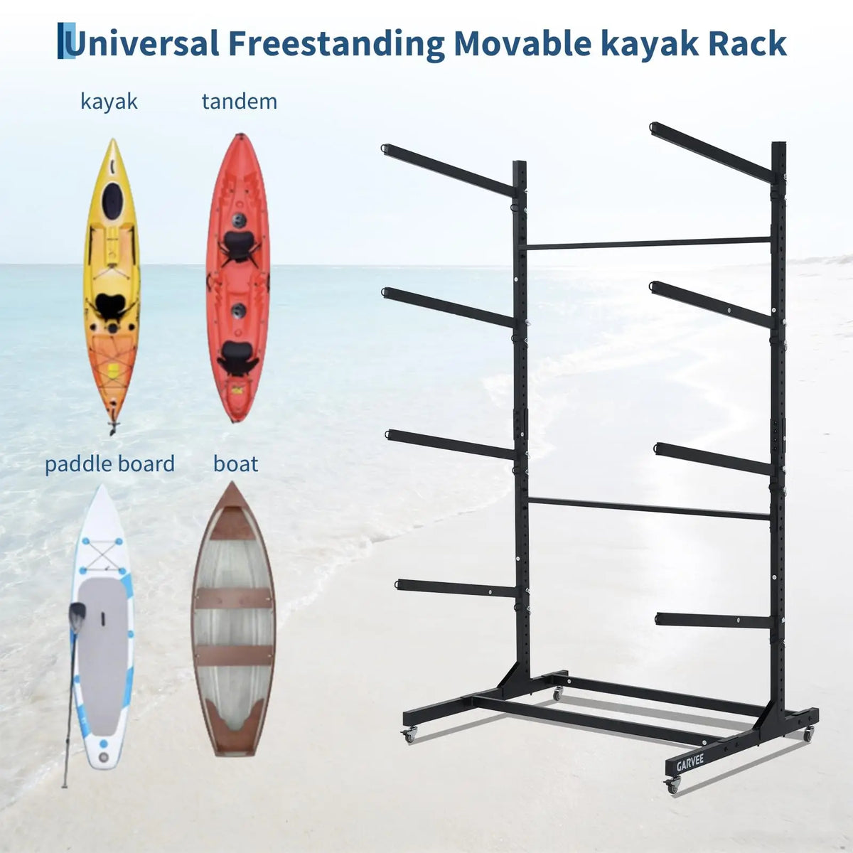 HiMiss Adjustable Heavy Duty Kayak Rack With Wheels