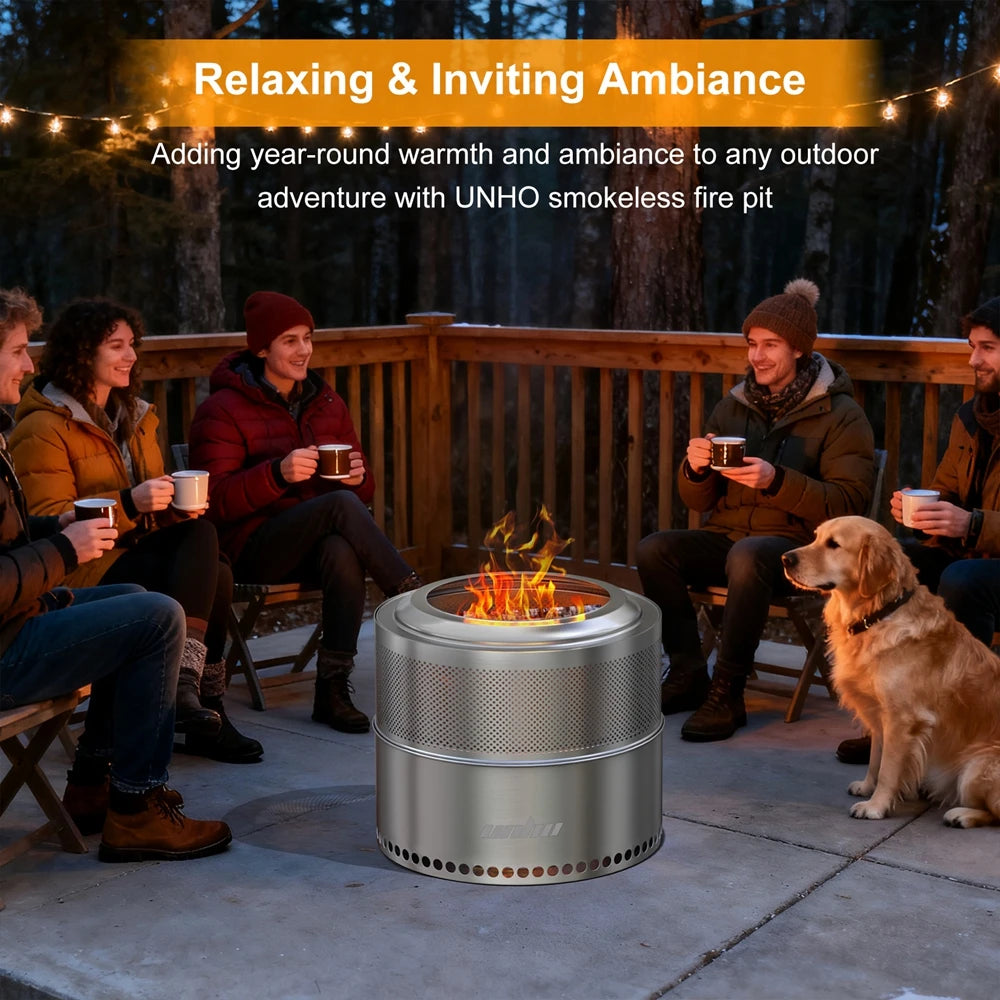 Portable Smokeless Stainless Steel Fire Pit With Grill Grate