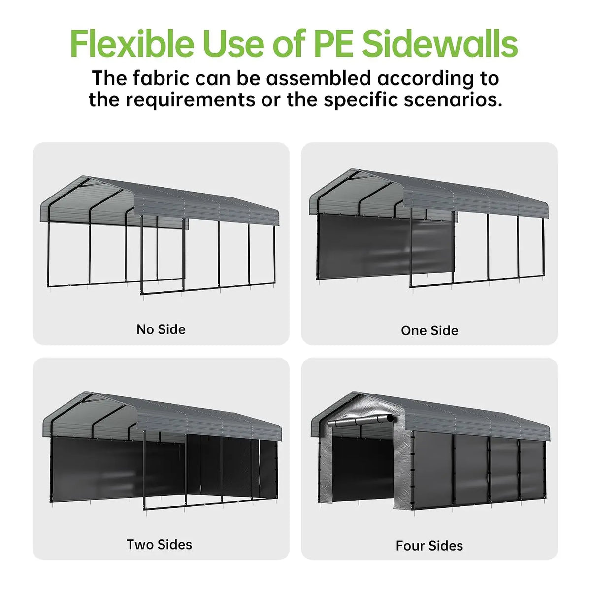Heavy Duty Metal Carport Kit With Removable Sidewalls