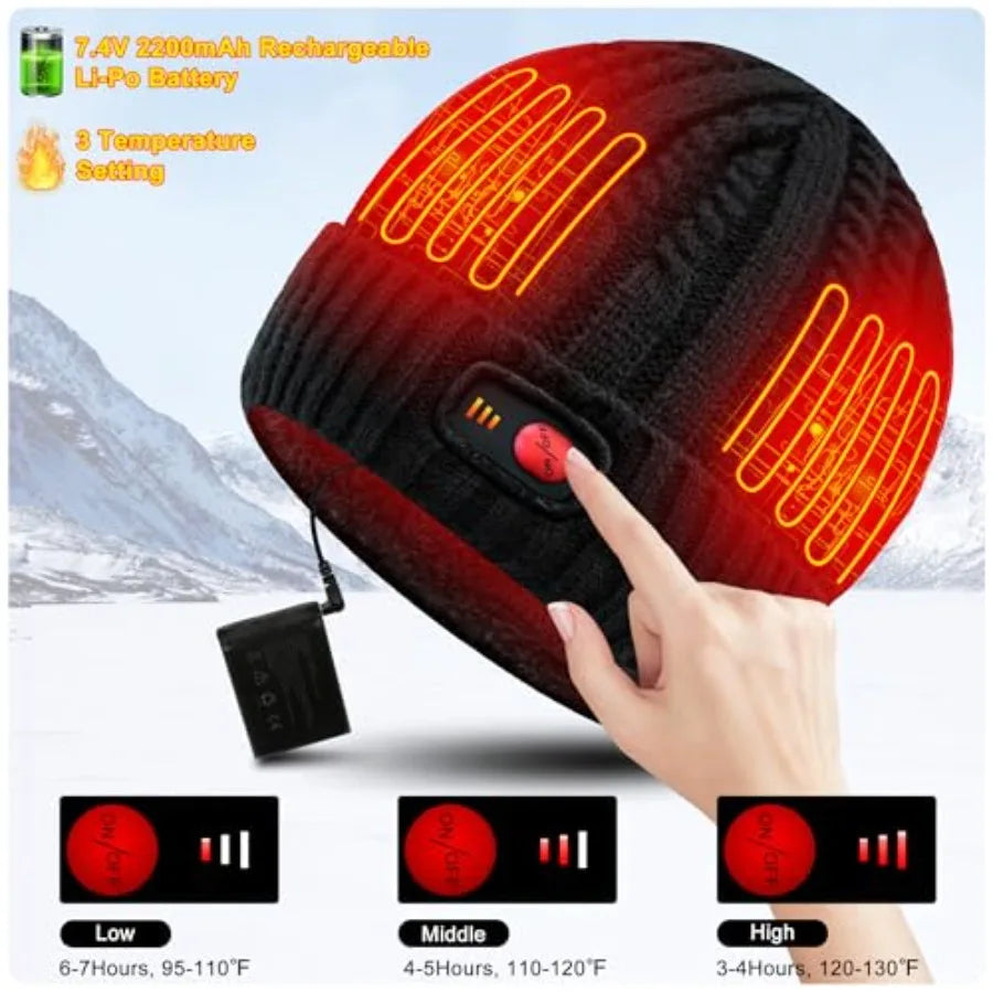 Rechargeable Heated Winter Beanie Hat For Outdoor Activities