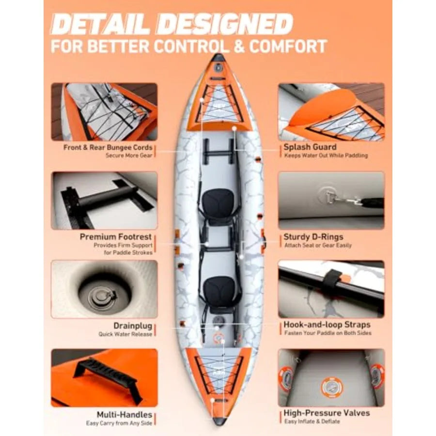 Inflatable Tandem Fishing Kayak With Drop Stitch Floor And Floats