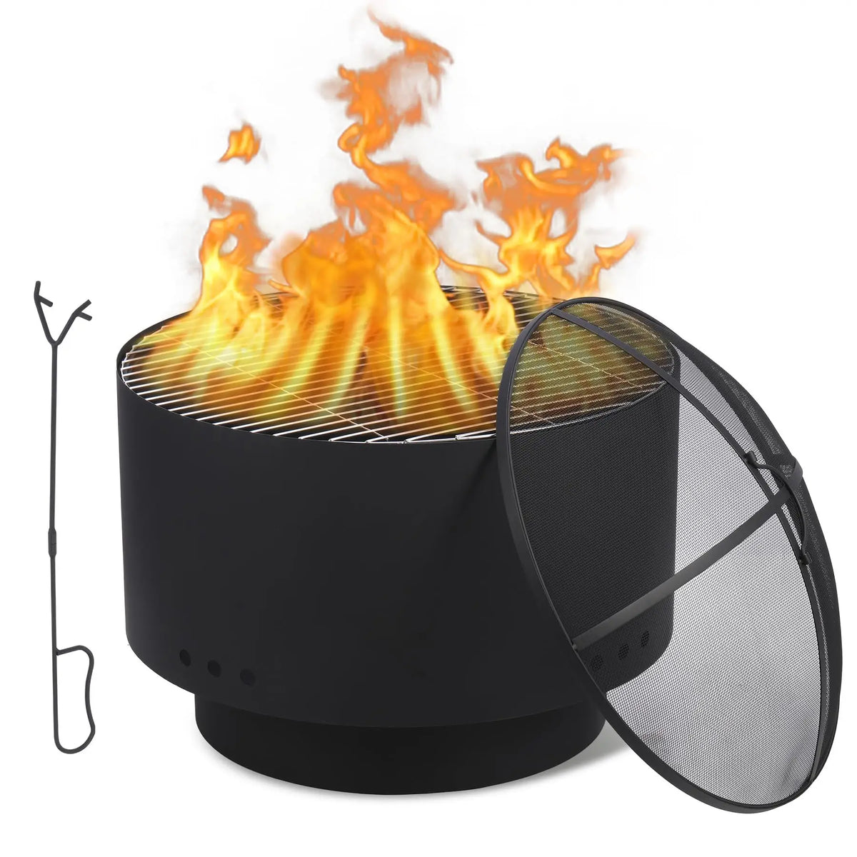 HiMiss Portable Smokeless Wood Fire Pit With Grill And Cover
