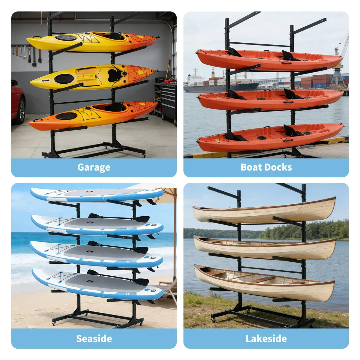 HiMiss Adjustable Heavy Duty Kayak Rack With Wheels