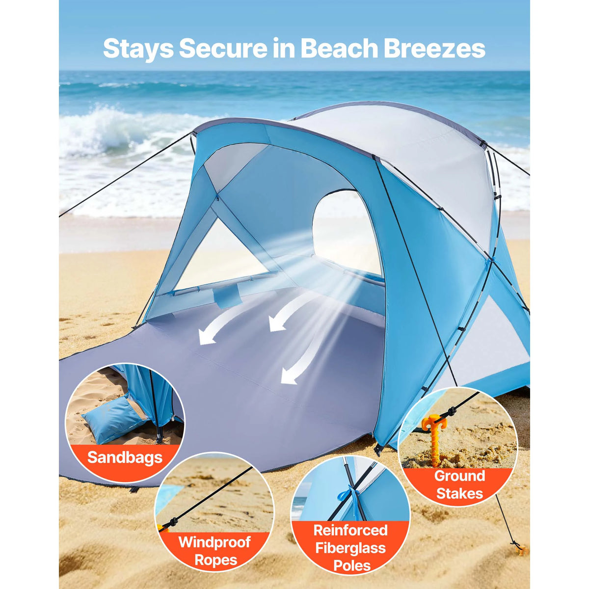 VEVOR 6 Person Portable Beach Sun Shelter with Carry Bag