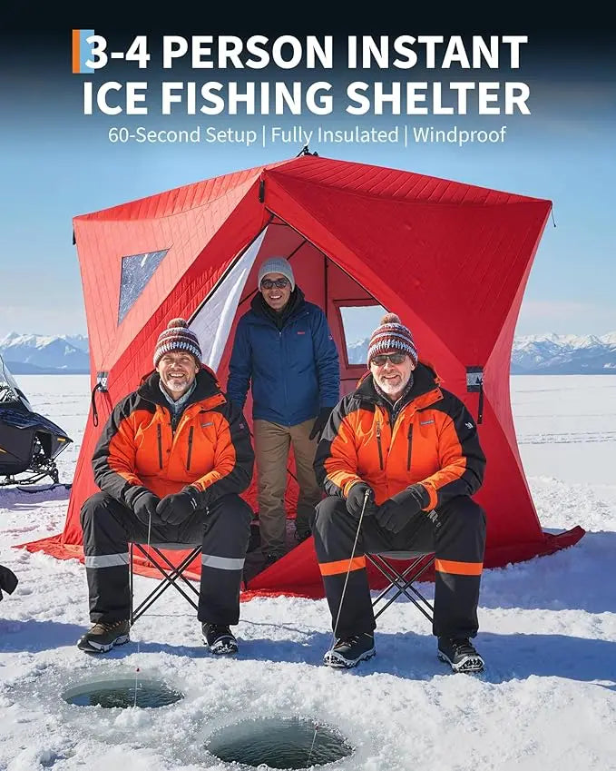Insulated Pop Up Ice Fishing Tent Portable Windproof Thermal Shelter