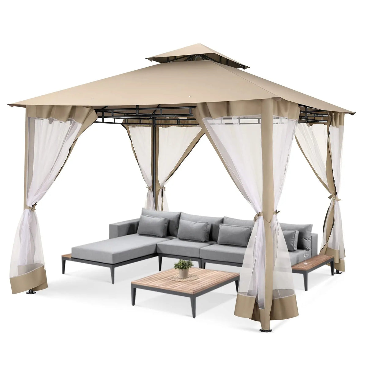 Cobizi Waterproof Outdoor Gazebo With Double Roof And Mosquito Netting